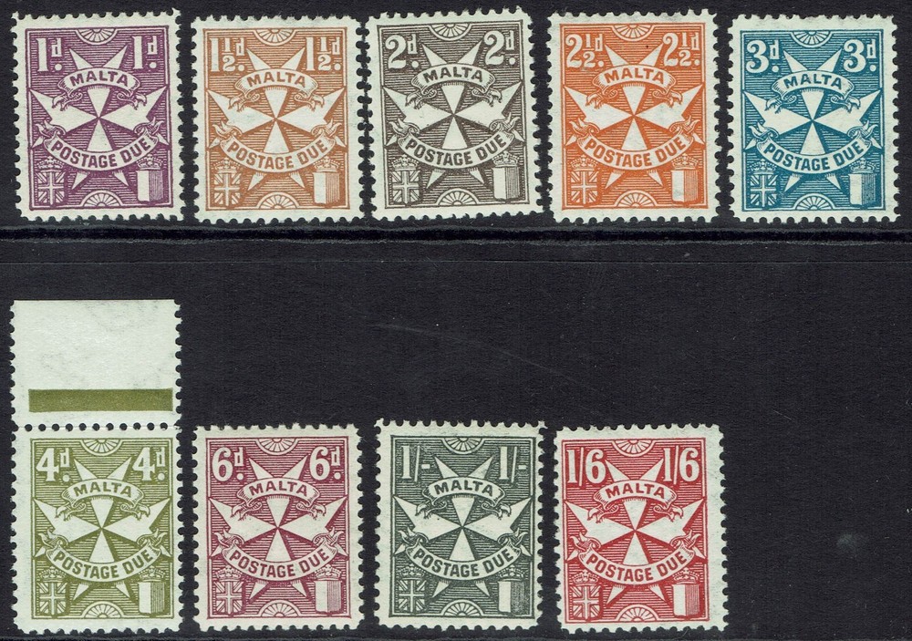 MALTA 1925 POSTAGE DUE 1D TO 1/6 WMK MULTI SCRIPT CA