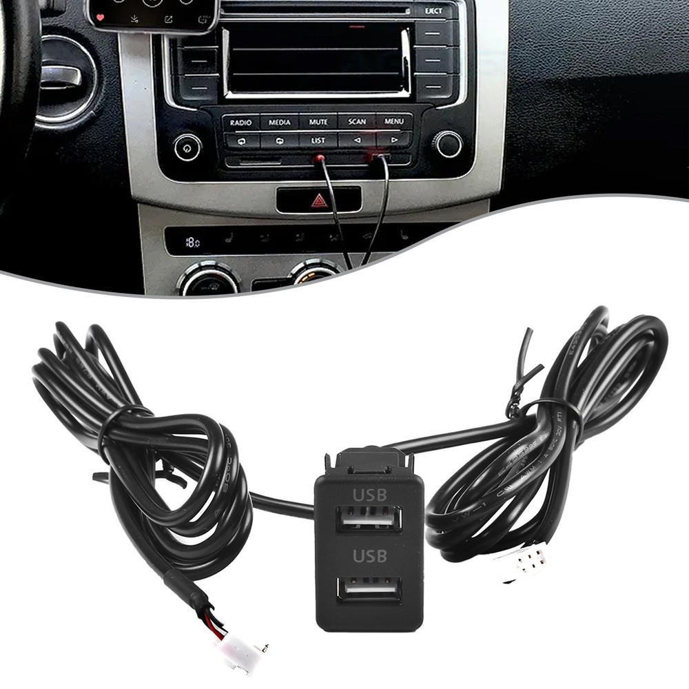 Dashboard Dual USB Port Extender Panel Interface with 145cm Cable for Car