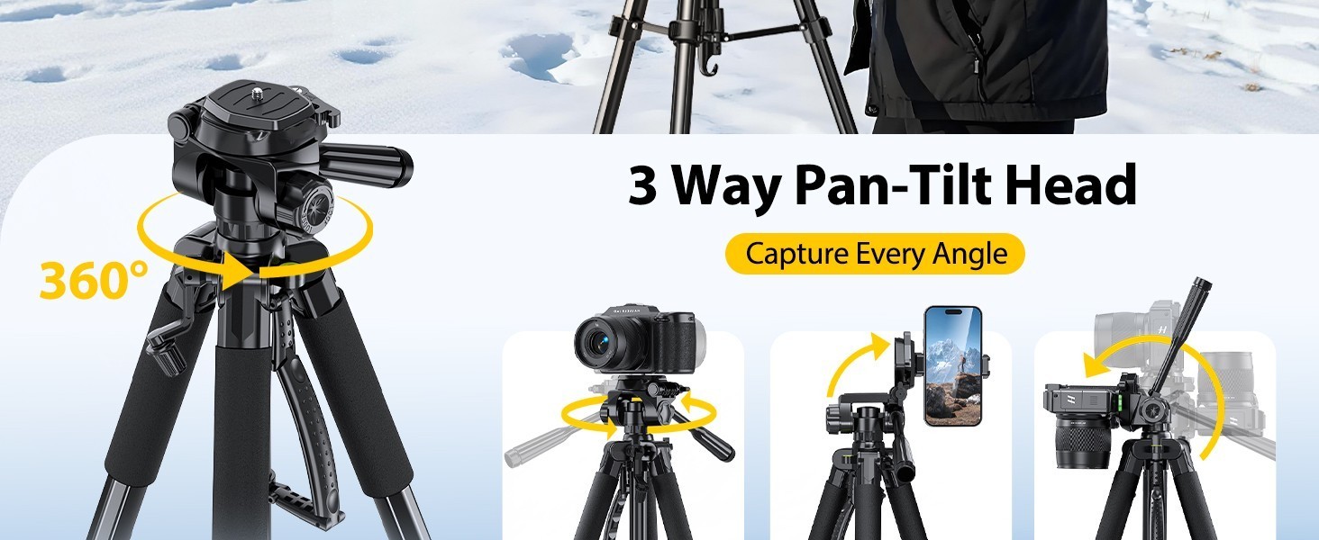 55" Portable Heavy-Duty Tripod for Phone & Camera w/ Cold Shoe Aluminum alloy