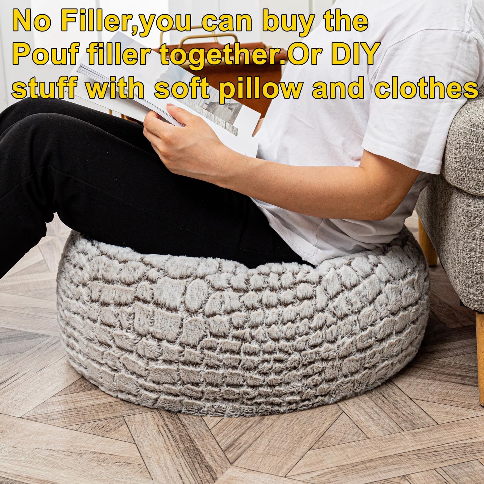 Ottoman Pouf Unstuffed Pouf Ottoman Foot Rest 20x12 Inches Fuzzy Chair Round Ott