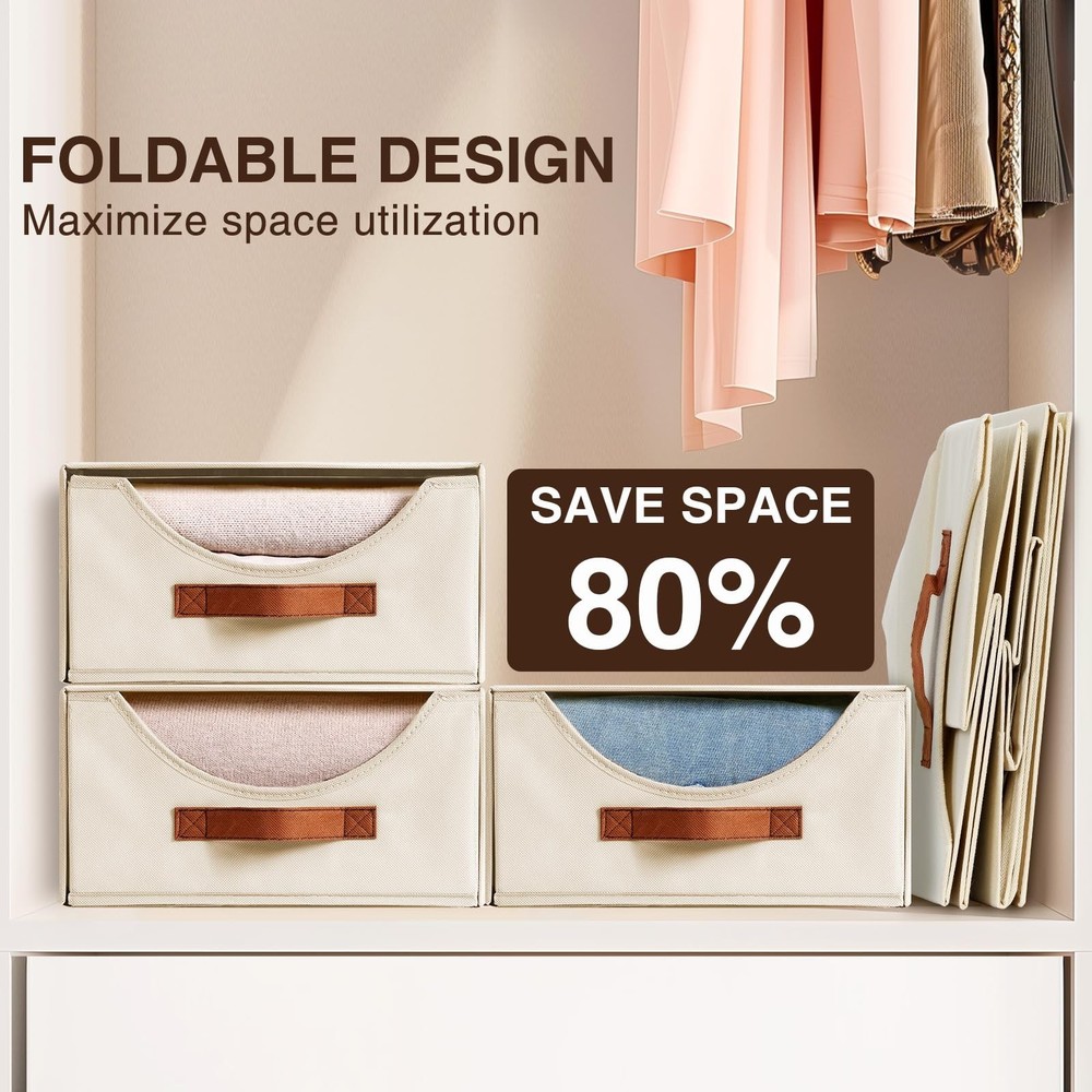 Stackable Storage Drawers - Large Collapsible Storage Bins with Drawers, 4 Pa...