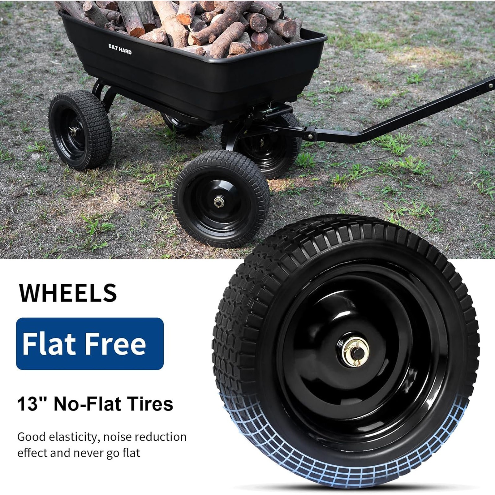 BILT HARD Poly Garden Dump Cart 1200 lb 7 cu ft Utility Wagon For Yard 13'' Tire