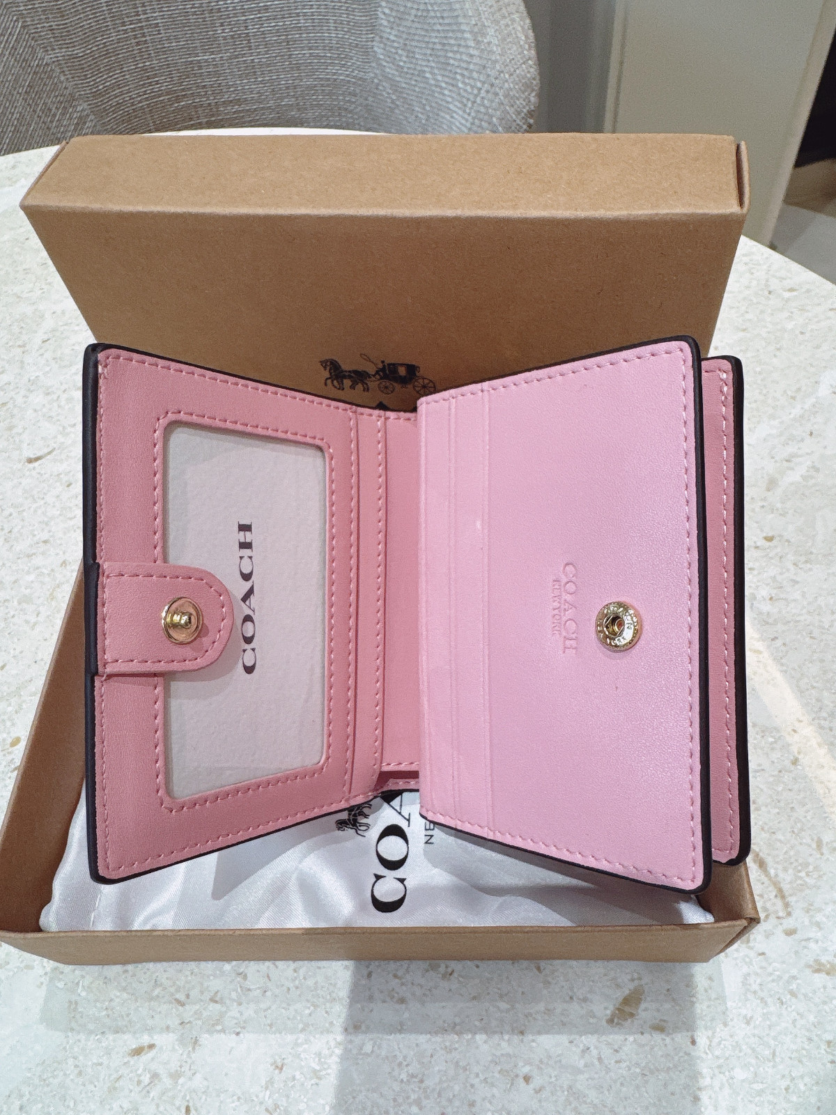 New Coach khaki / Snap CBN32 Wallet In Signature Canvas in Powder Pink