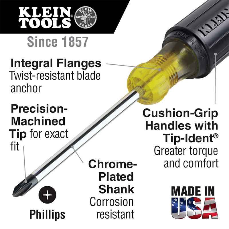 Klein Tools 603-4 #2 Profilated Phillips Head Screwdriver with 4 in. Round Shank