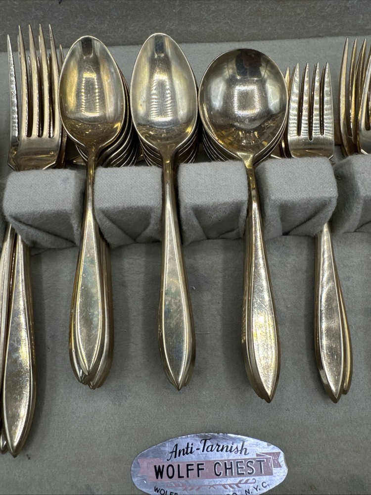 DIRILYTE DIRIGOLD Gold Tone Silverware Flatware 55 pc Box MCM Mid Century