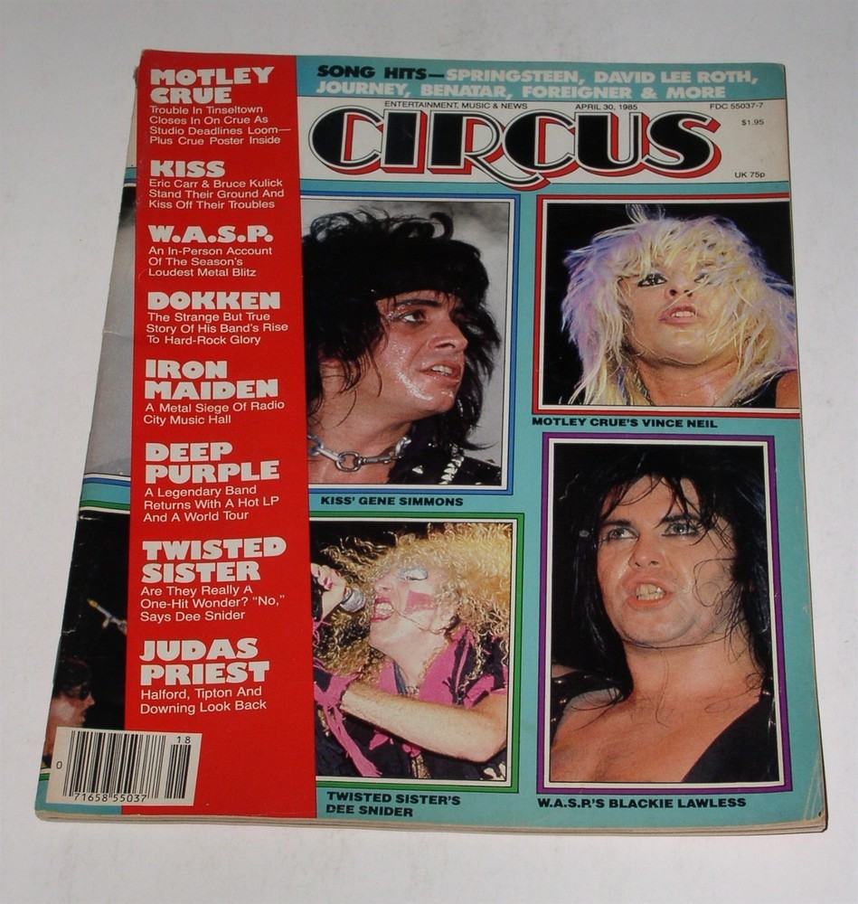 KISS Motley Crue Twisted Sister Circus Magazine Vintage 1985 W.A.S.P. Dokken