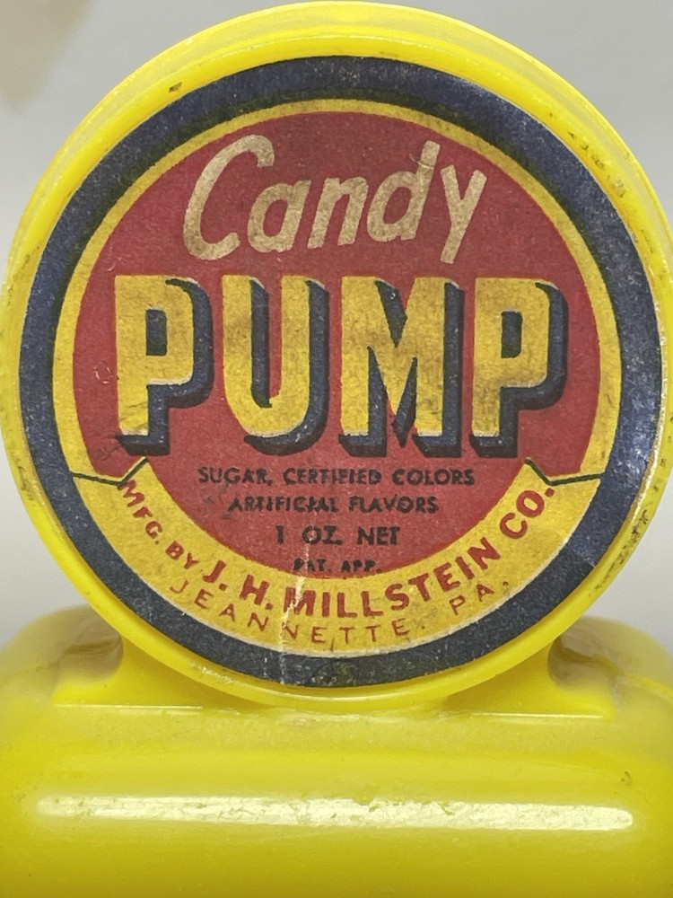 Vintage Candy Container Millstein Co. Candy Pump in YELLOW