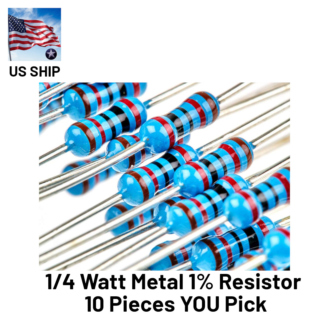 10x Metal Film Resistor 1/4 Watt 1% | You Choose Value | US Ship