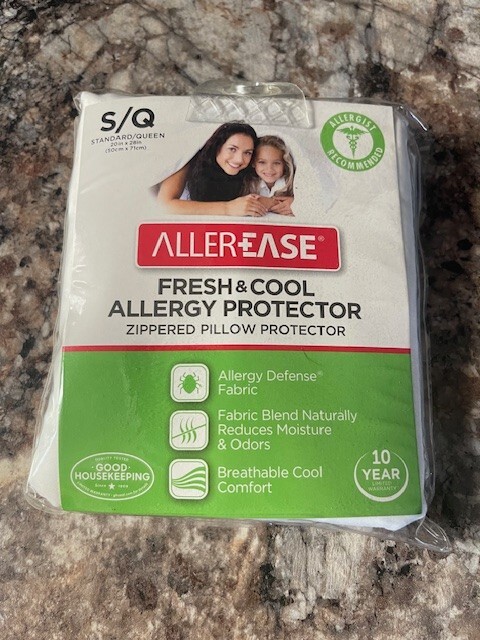 Allerease Fresh & Cool Allergy Defense Zippered Protector  Standard Queen NEW