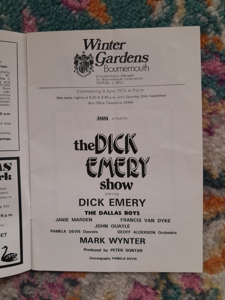 Dick Emery Show Programme Winter Gardens Bournemouth 1973