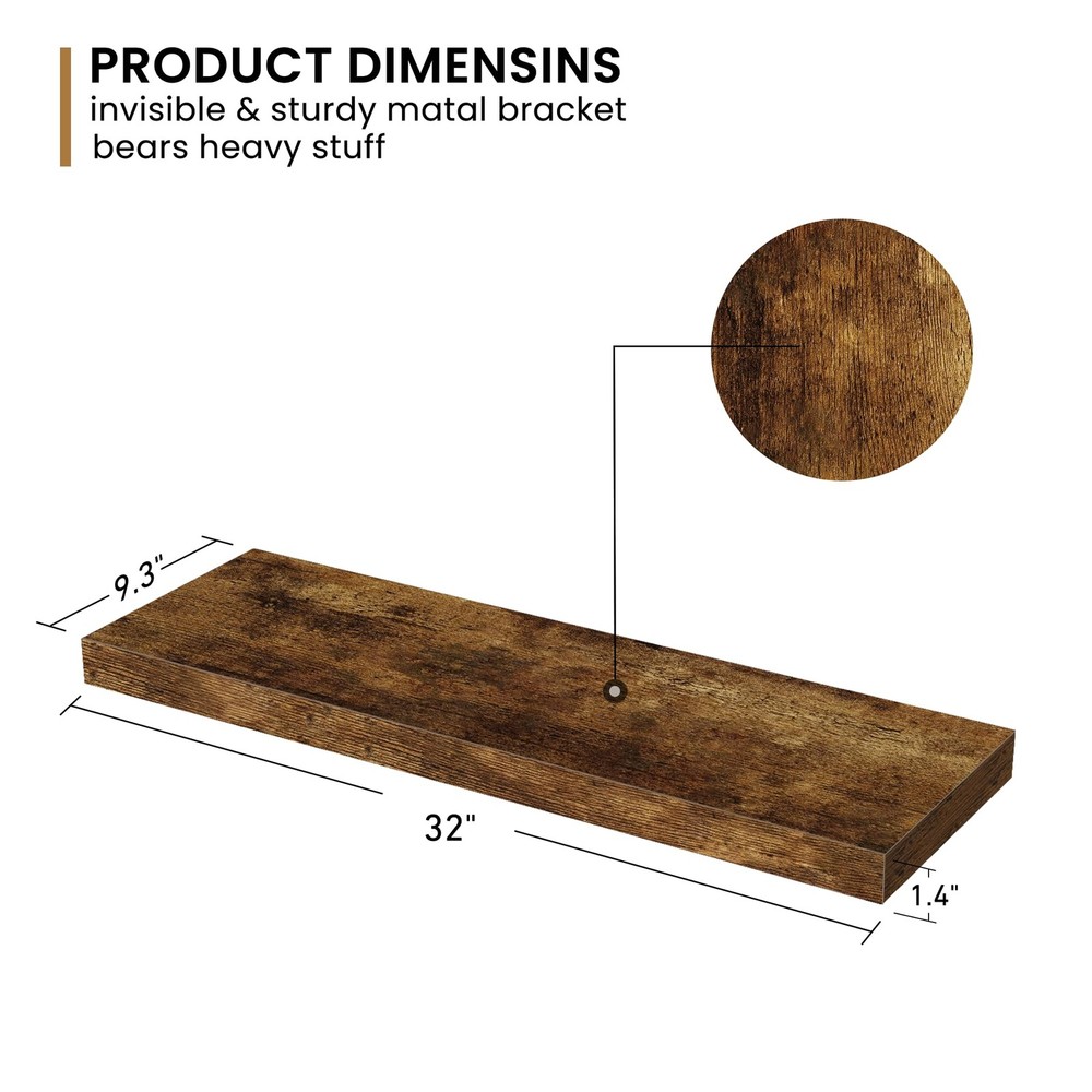 32Inch Floating Shelves, 9.3Inch Deep Rustic Wall Shelves - Extra Deeper & Th...