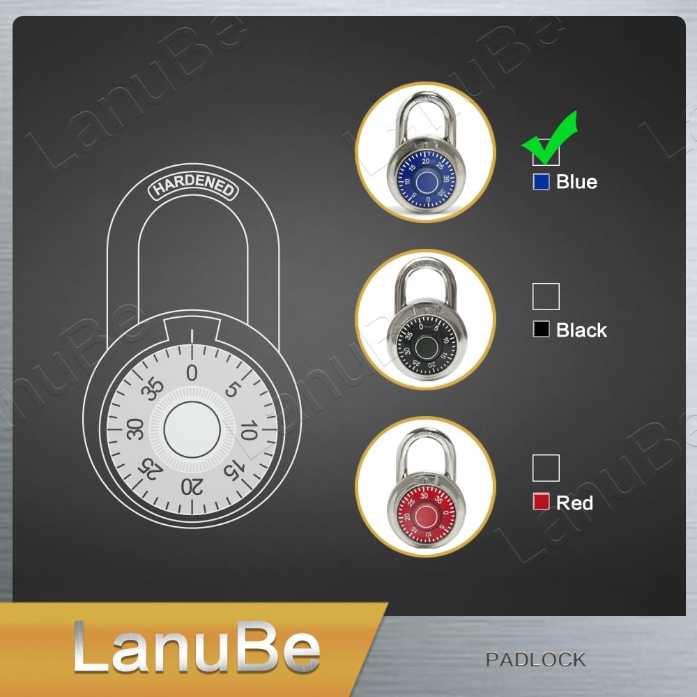 Standard Dial Combination Lock, 2 in. Wide, with Different Combinations, Blue...