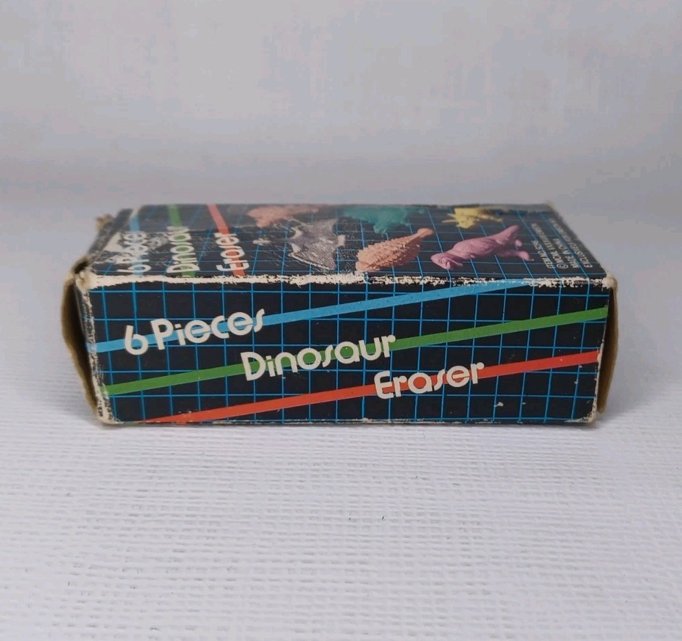 Rubber Dinosaur Eraser Set 6 Pieces Erasers With Box Vintage 1978 Emson