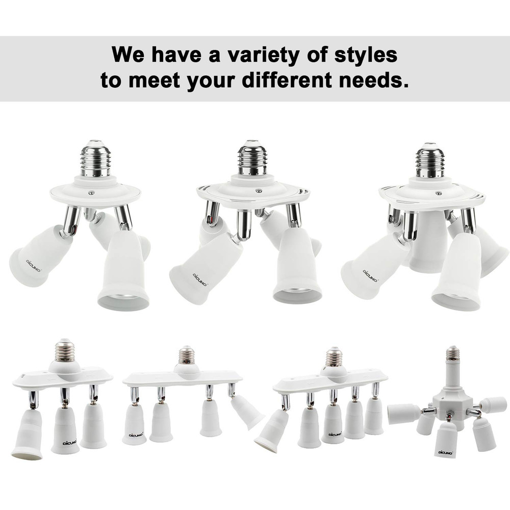 3 in 1 E26 Light Socket Splitter Adapter, Standard Base LED Bulb Converter, 360