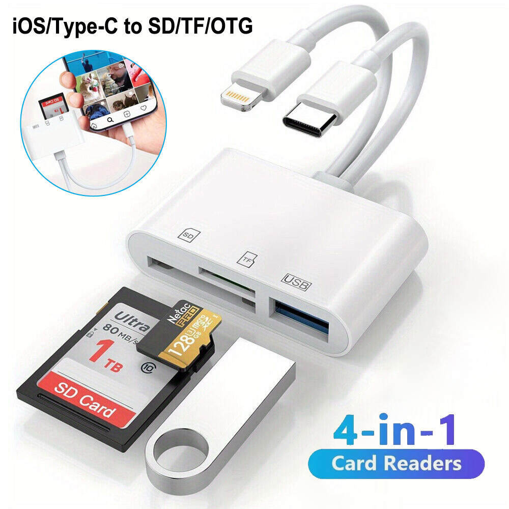 4-in-1 USB3.0 TF/SD Card Reader OTG Adapter for Android/iPhone iPad/PC,plug&play