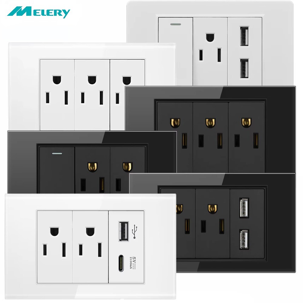US Power Wall USB Socket TypeC Light Switch Home Office Electrical Plug Applianc
