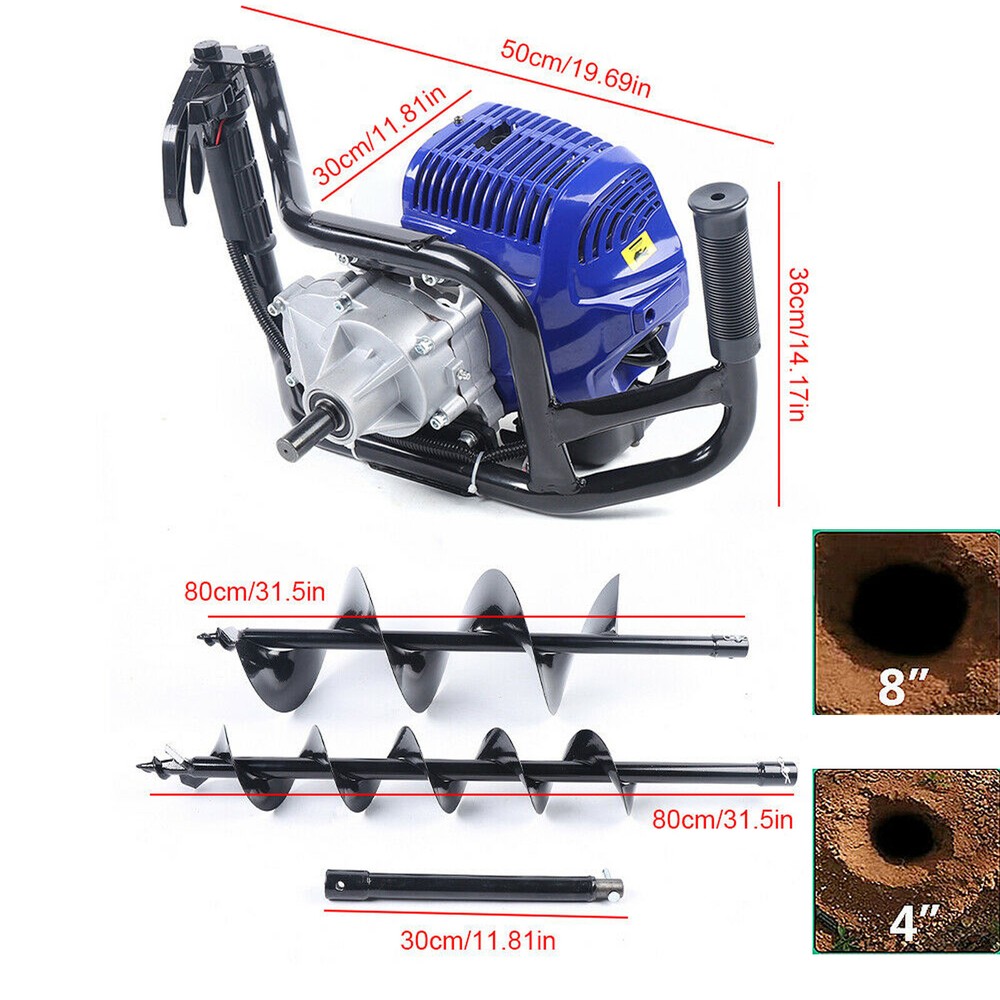 52CC Gas Power Post Hole Digger Digging 1700W 4" 8" Earth Auger Digging Engine