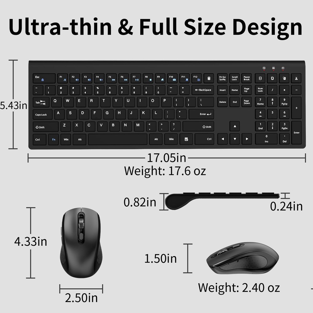 Wireless Keyboard And Mouse Set Slim Calculator Button Silent DPI Black