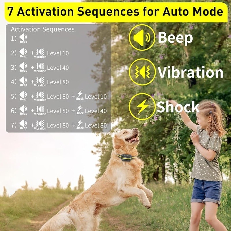 Automatic Bark Collar 3 Dogs Remote Control Vibration Shock Adjustable Modes New