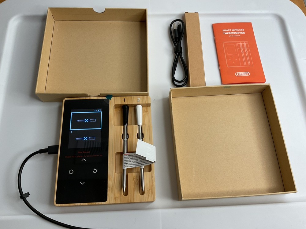 Smart Wireless Meat Thermometer with 2Color-Coded Probes,Standalone Display Base