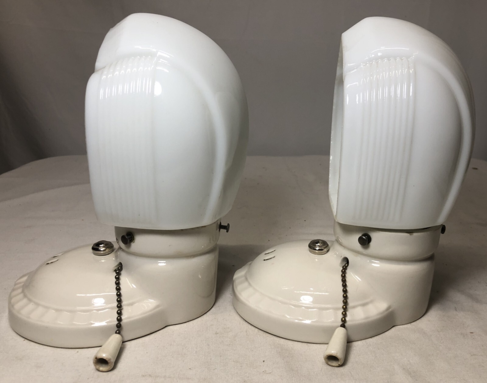 Vtg Porcelain Wall Sconce Pair Antique Ceramic Light Fixture Art Deco USA #i33