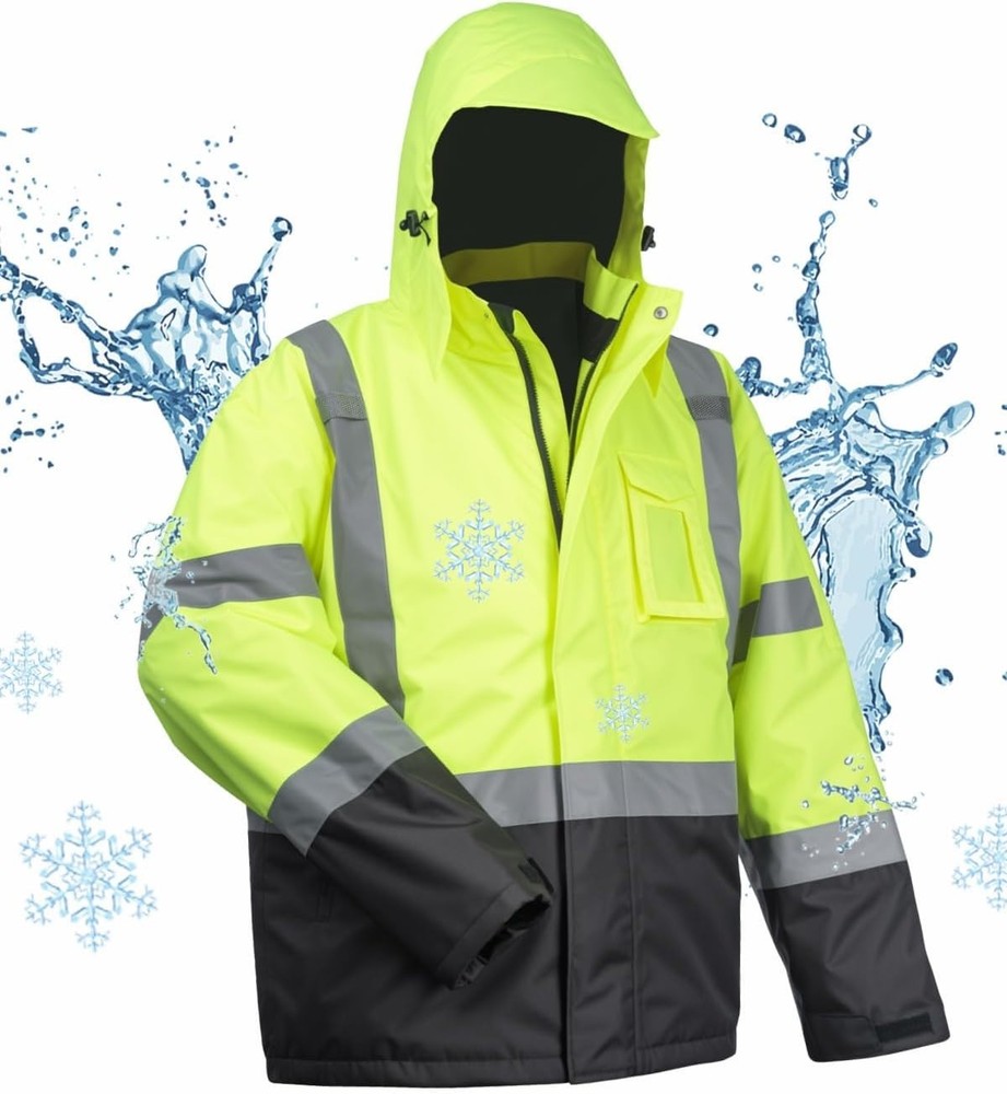 Men's Waterproof Hi-Vis Jacket with Multiple Pockets - Cold Weather Essential