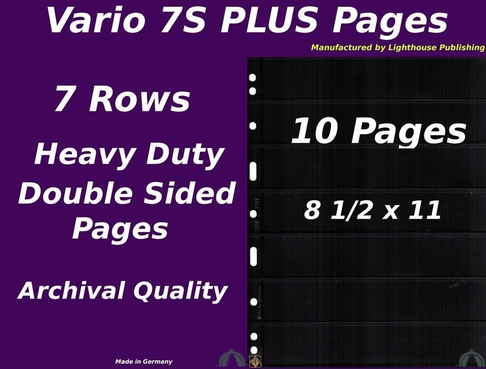 10 VARIO 7S PLUS 7 Pocket Double Sided Pages for Stamp & Other Collecting, Black