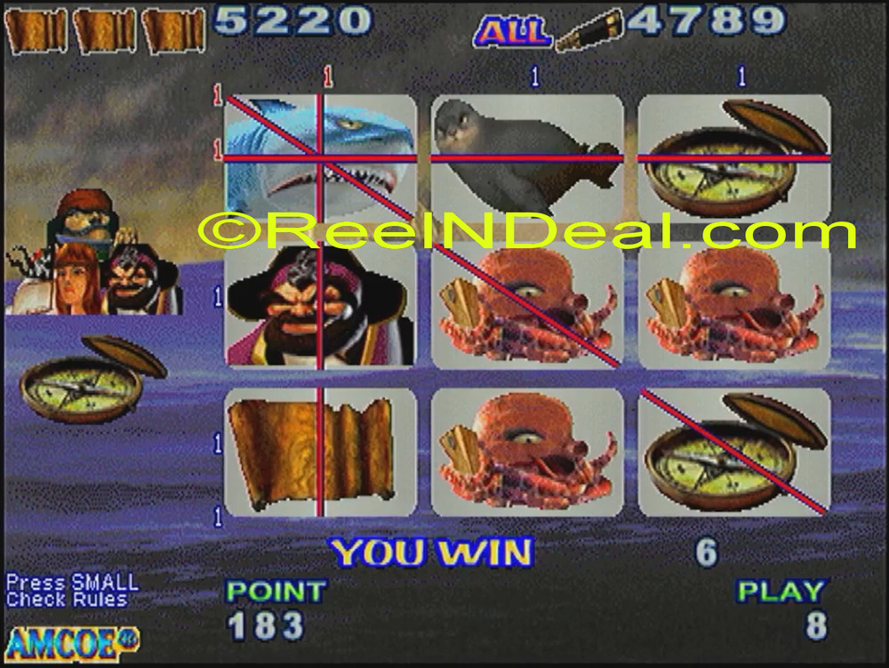 Amcoe Devil Island Cherry Master 8-Liner Slot Machine Optional Skill Spin & Hold