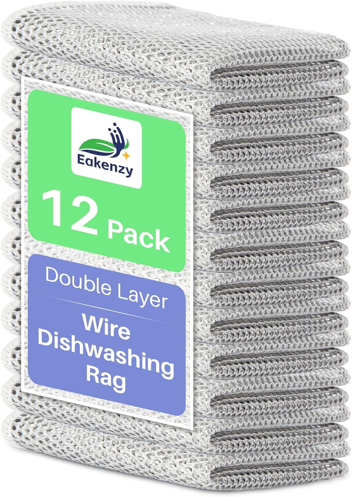 12 Pack Steel Wool Scrubber, Double Layer Non-Scratch Wire Dishcloth, Multipu...