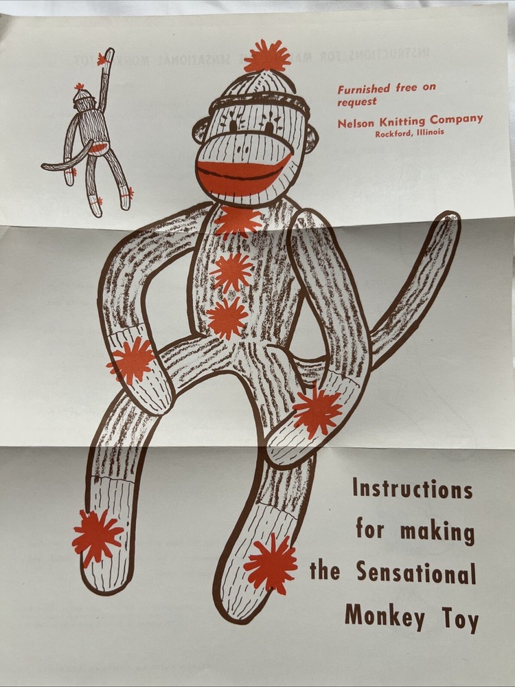 Sensational Sock Monkey Toy Nelson Knitting Red Heel Pattern and Instructions