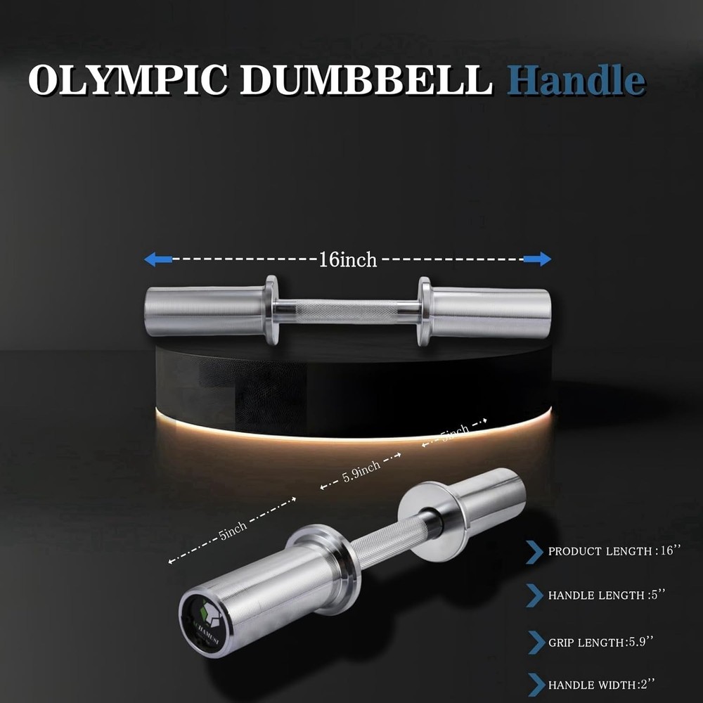 16" Olympic Dumbbell Handle Pair - Solid Adjustable Dumbbell Bars With Spring Co