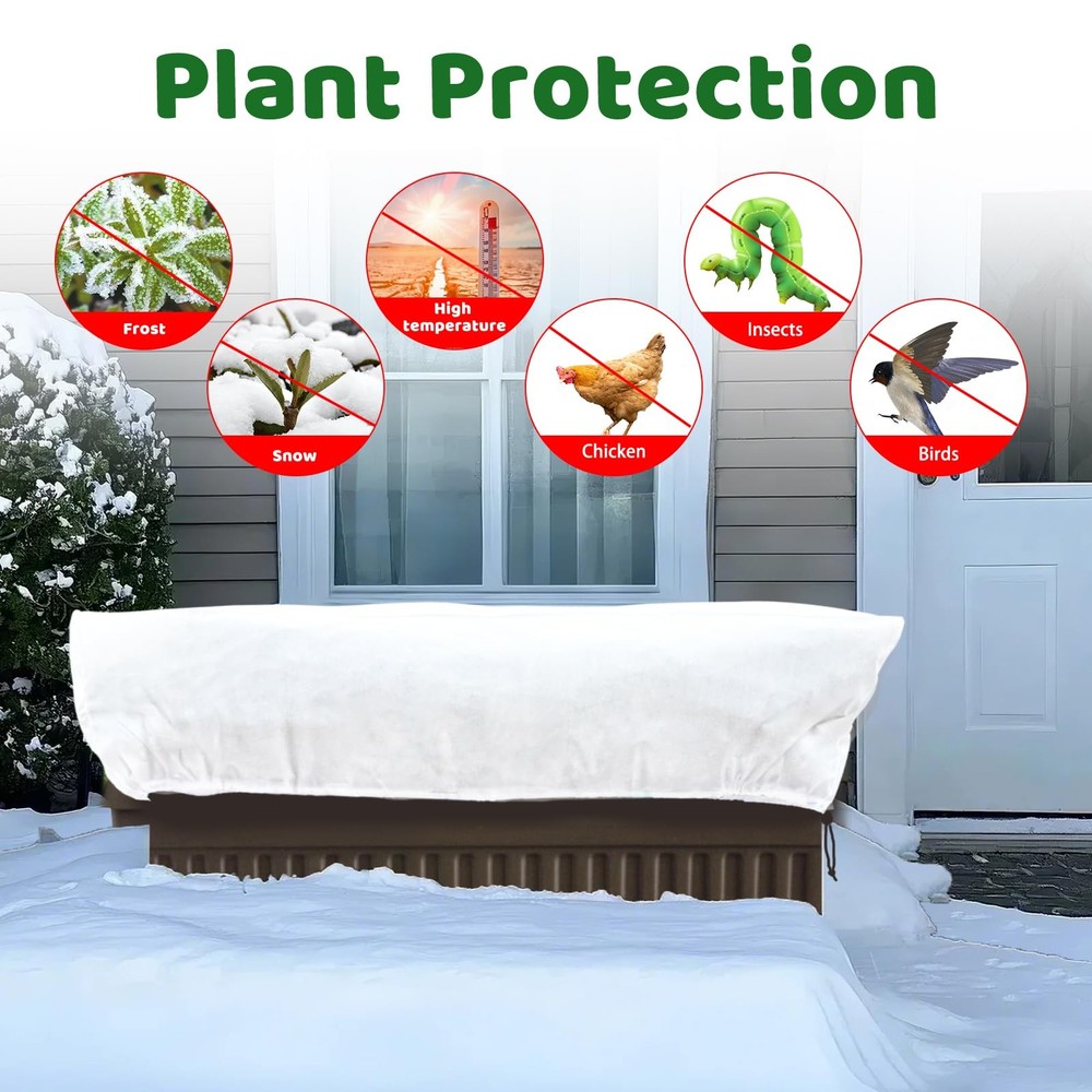 3Pack Rectangular Winter Plant Covers 2.36 oz/yd² Frost Protection Drawstring