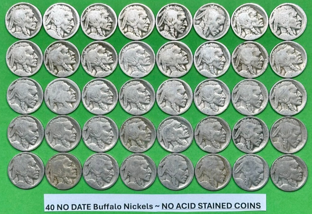 DATELESS Buffalo Nickels Lot Roll of 40 NO DATE Buffalo Nickels ~ NO ACID STAINS