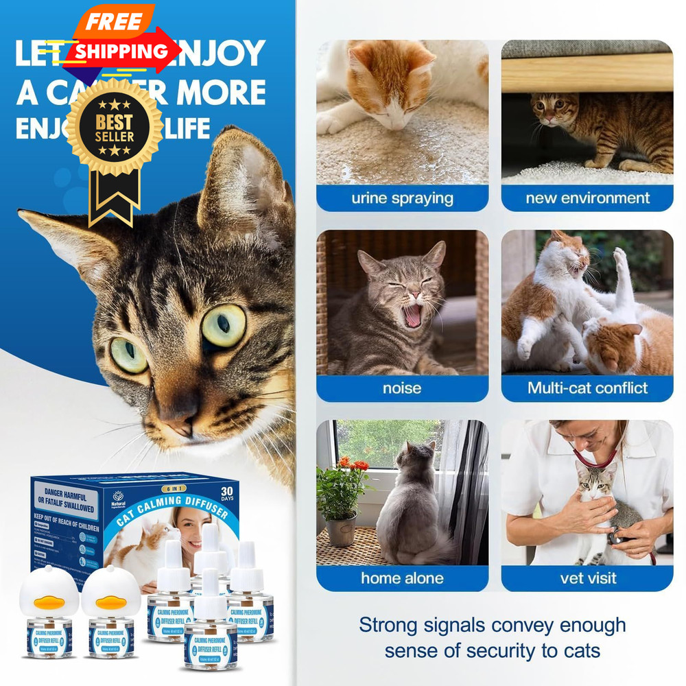 Cat Calming Pheromones Diffuser: 6-in-1 Kit Appeasing 6in1, Blue