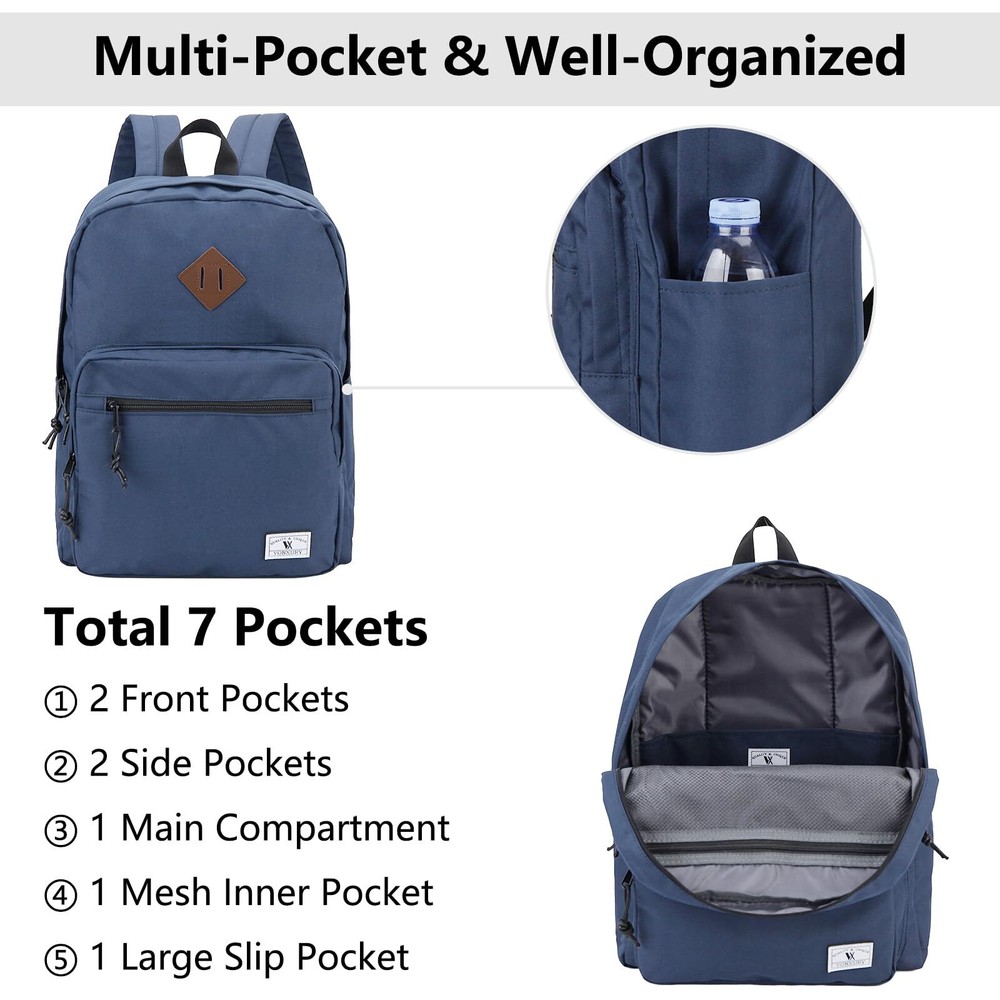 School BackpackLightweight Classic Basic Bookbag for Men Women Simple Blue Ba...