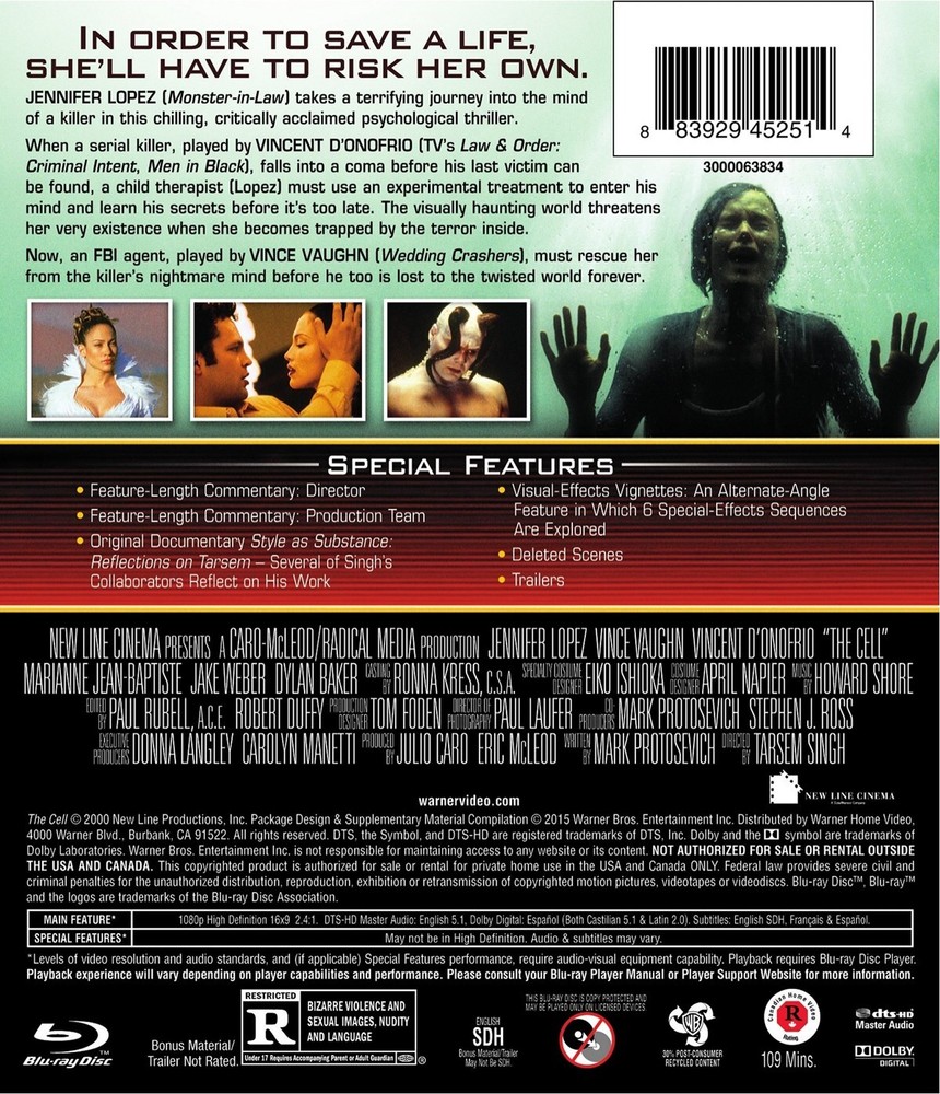 The Cell Blu-ray Jennifer Lopez NEW