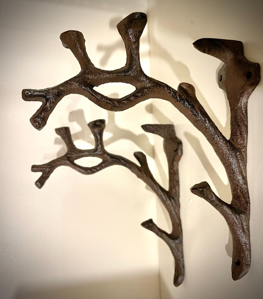 Rustic Cast Iron Shelf Brackets Wall Mount Hardware Brace Tree Branch Sculptures