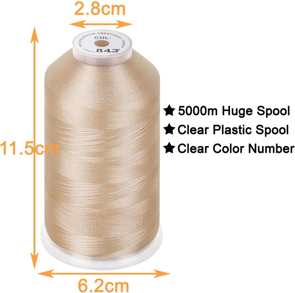 - 2 Huge Spools 5000M Each Polyester Embroidery Machine Thread 40WT for Commerci