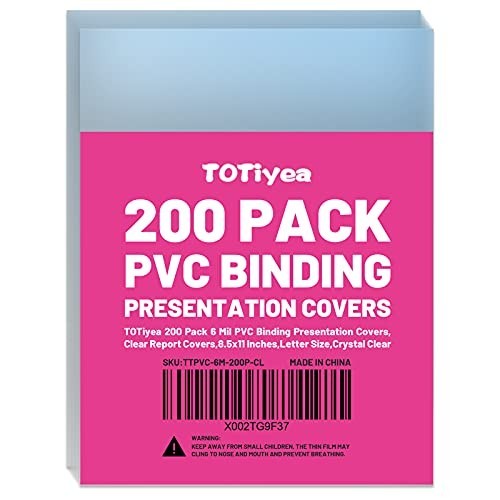 200 Pack 6 Mil PVC Binding Presentation Covers, Clear Report Covers for Binding,
