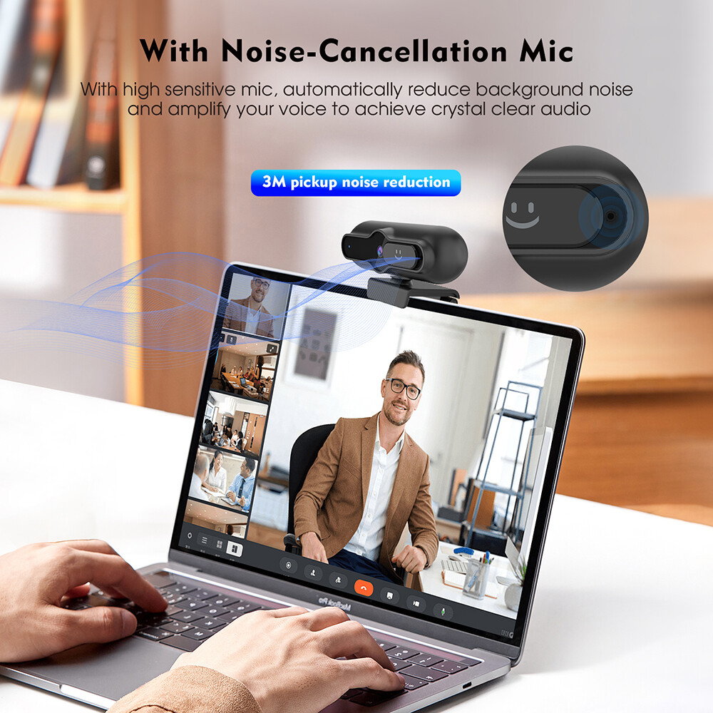 TOALLIN 4K UHD AutoFocus Webcam with Privacy Cover Noise Canceling Microphone
