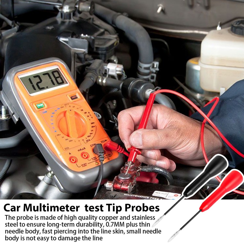 2pcs Car Multimeter Test Probe Pins Wire Piercing Needle Tip For Socket Plug