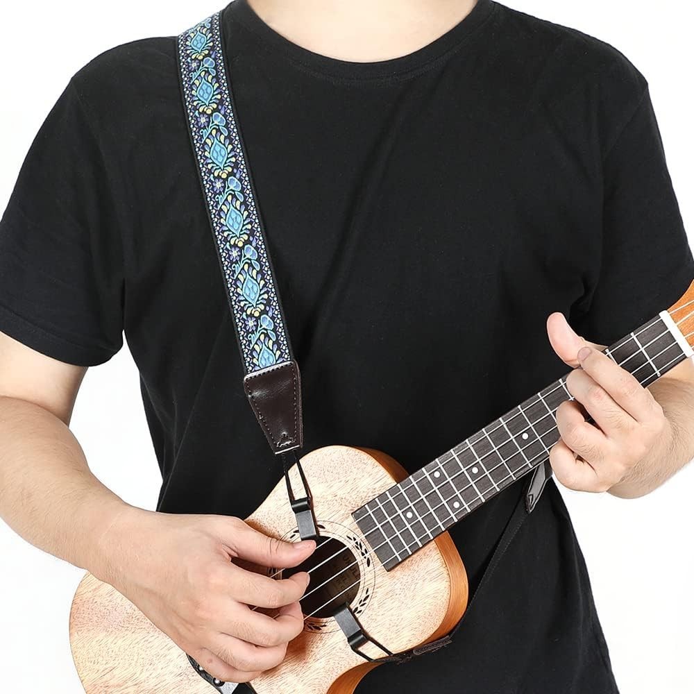 Comfortable Jacquard Ukulele Strap - Adjustable Size & Elegant Floral Pattern