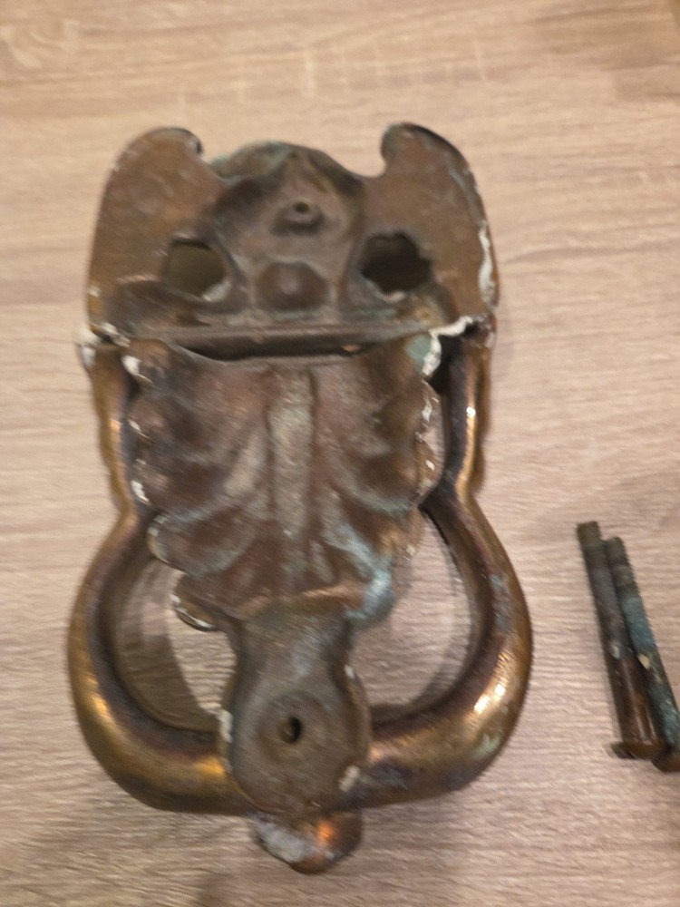 Ornate Solid Thick Brass Eagle Front Door Knocker Patina 9”