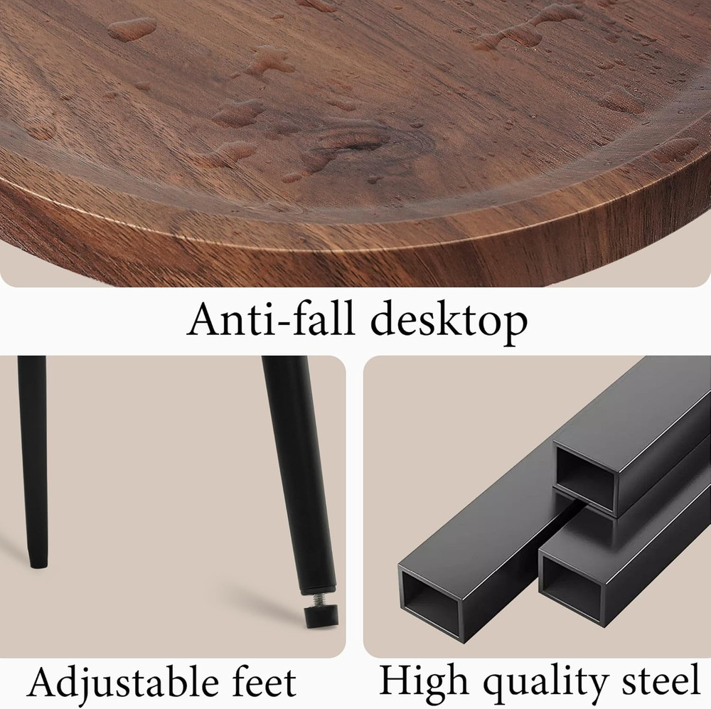 Small Oval Side Table with 2 Tier Storage - Rustic Brown Wood End Table with Met