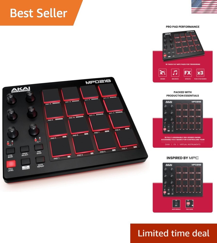 - USB MIDI Controller with 16 MPC Drum Pads, 6 Assignable Knobs, Note Repeat ...