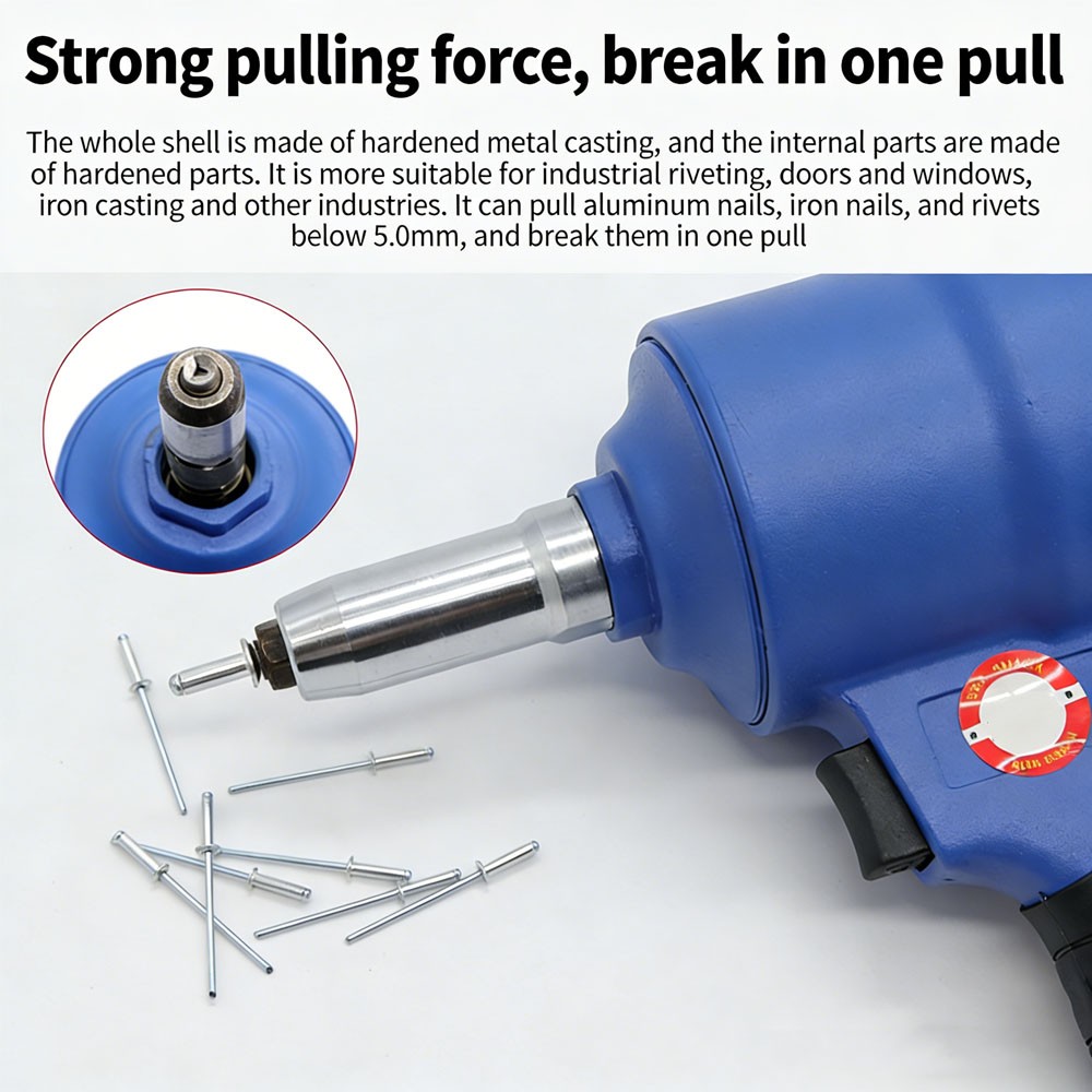 Quick-Release Pneumatic Rivet Gun with Large Three-Jaw Rivet Holder