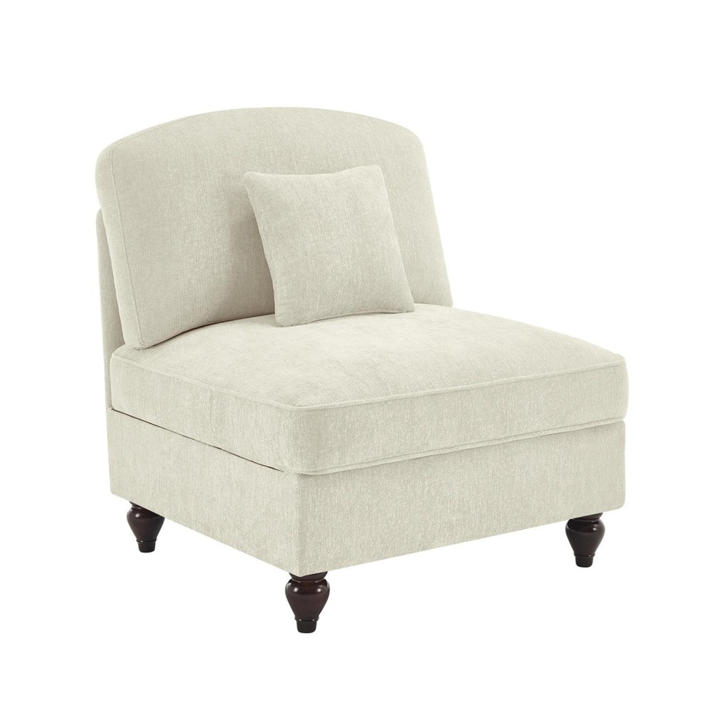 Convertible Armless Chenille Sofa in Beige & White - Elegant Design with Ruffled