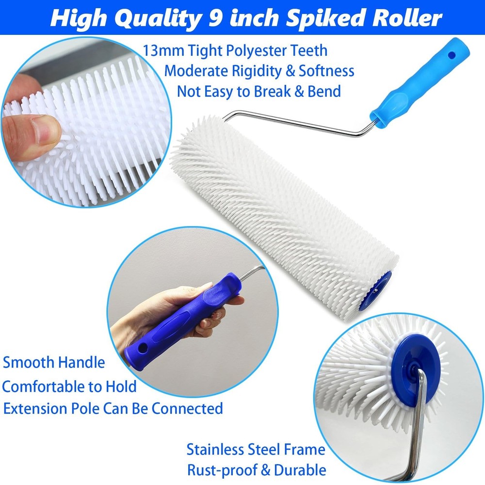 9 Inch Screed Spiked Roller Self Leveling Concrete Epoxy Cement Compound Roller