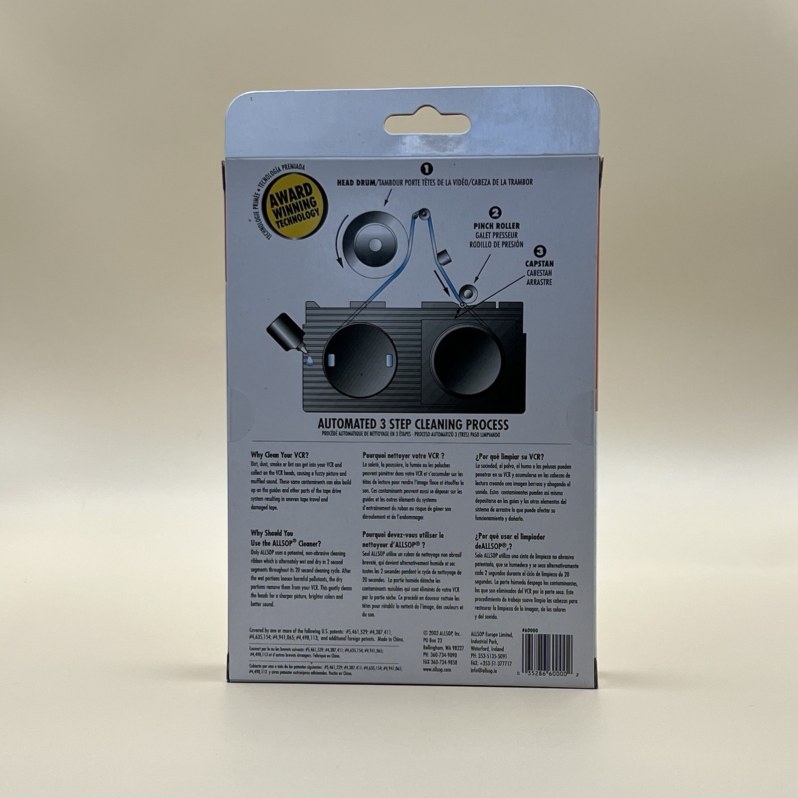 Allsop 3-in-1 VHS VCR Head Cleaner Tape Kit w/ Fluid NEW Sealed