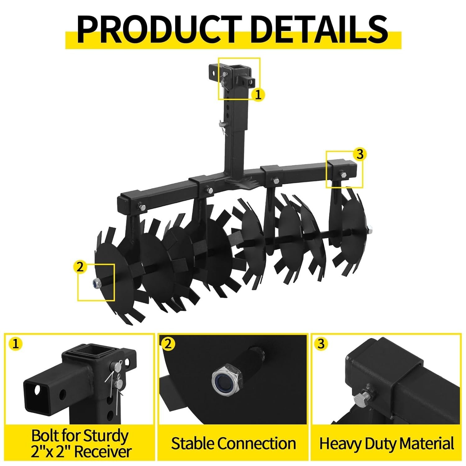 32" Disc Plow Harrow with 2" Receiver Mount for ATV/UTV Heavy Duty Adjust Height